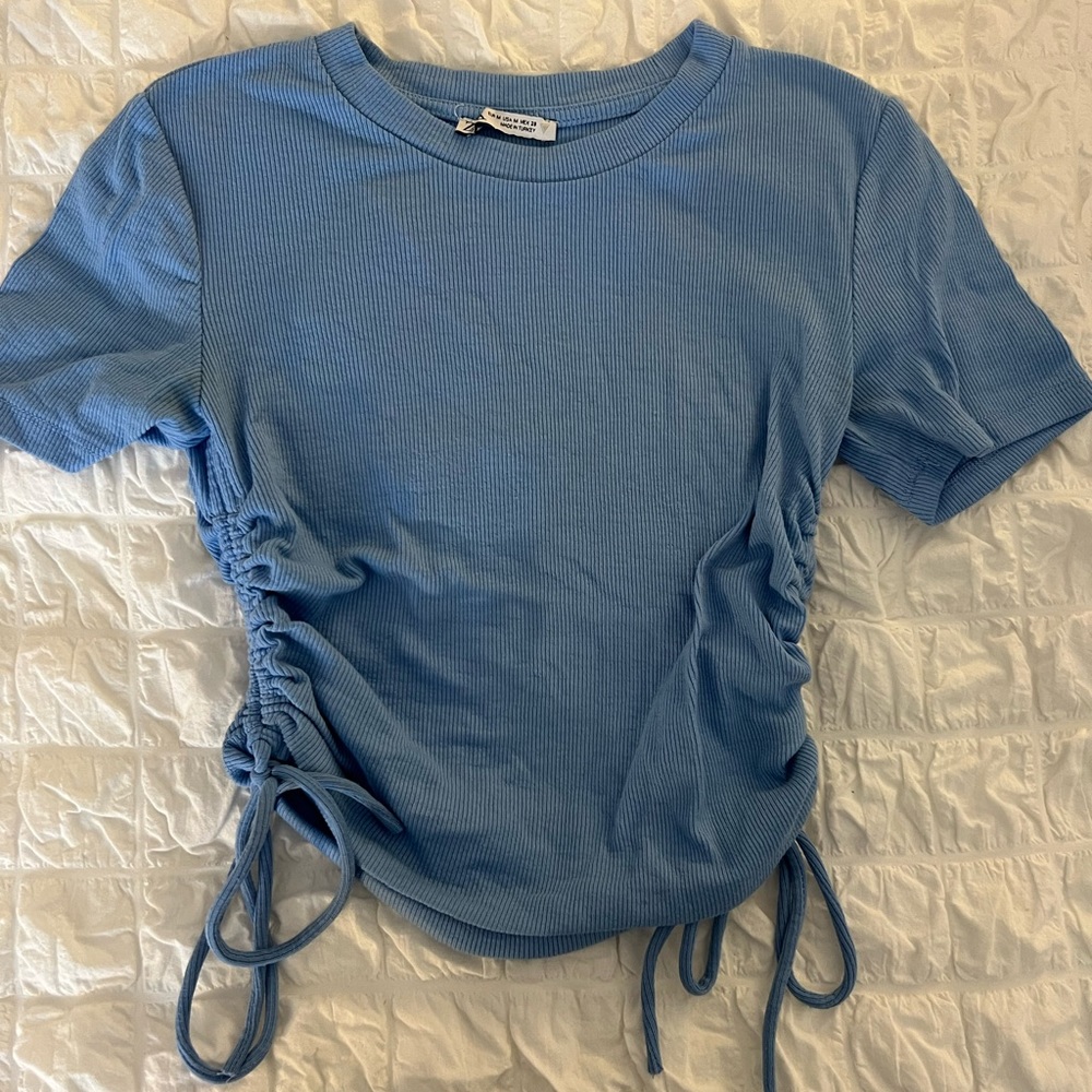 Zara light blue tight side tshirt